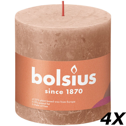 Lot de 4 bougies piliers - Hauteur 10 cm - Diamètre 10 cm - Style rustique - Crème caramel