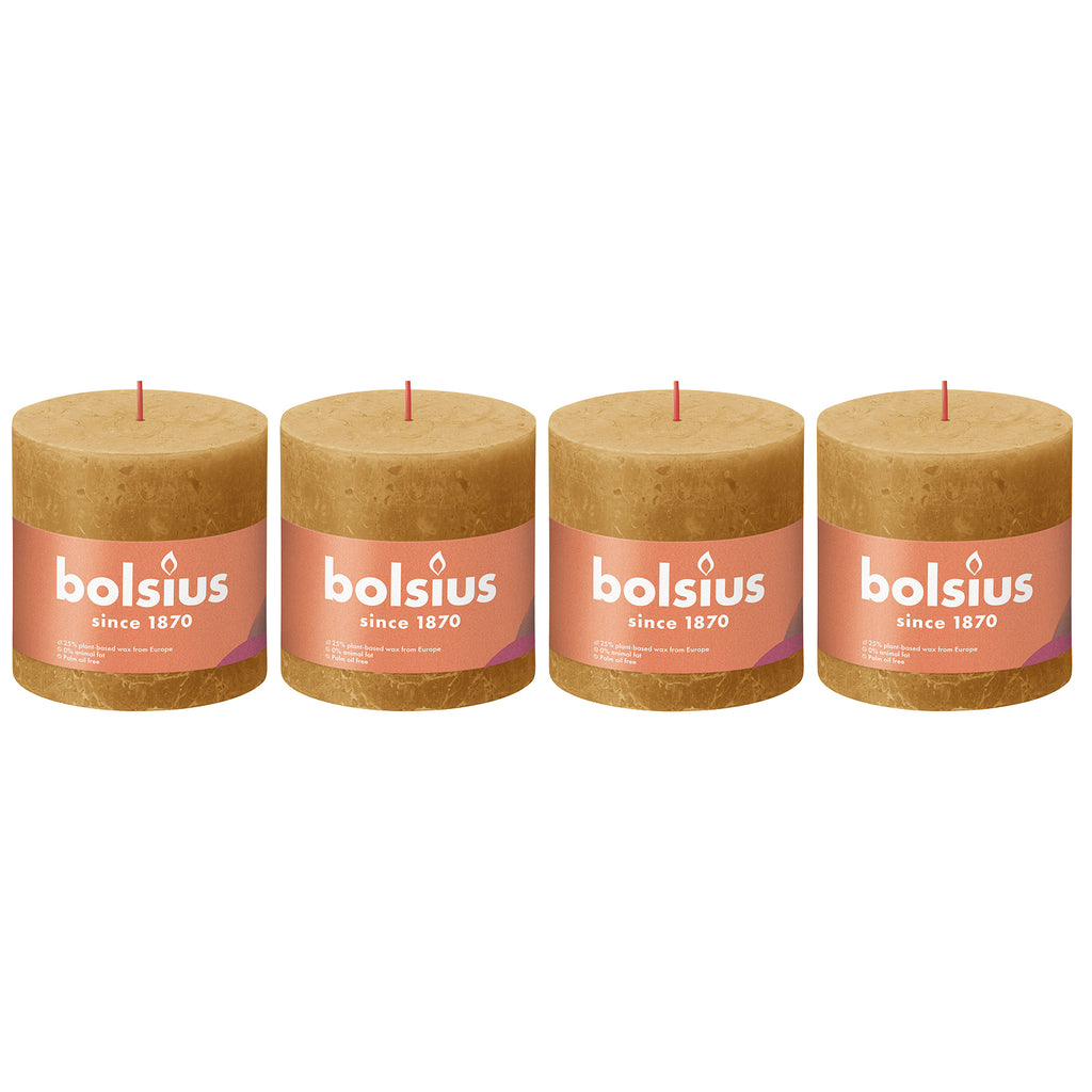 Lot de 4 bougies piliers - Hauteur 10 cm - Diamètre 10 cm - Style rustique - Jaune miel