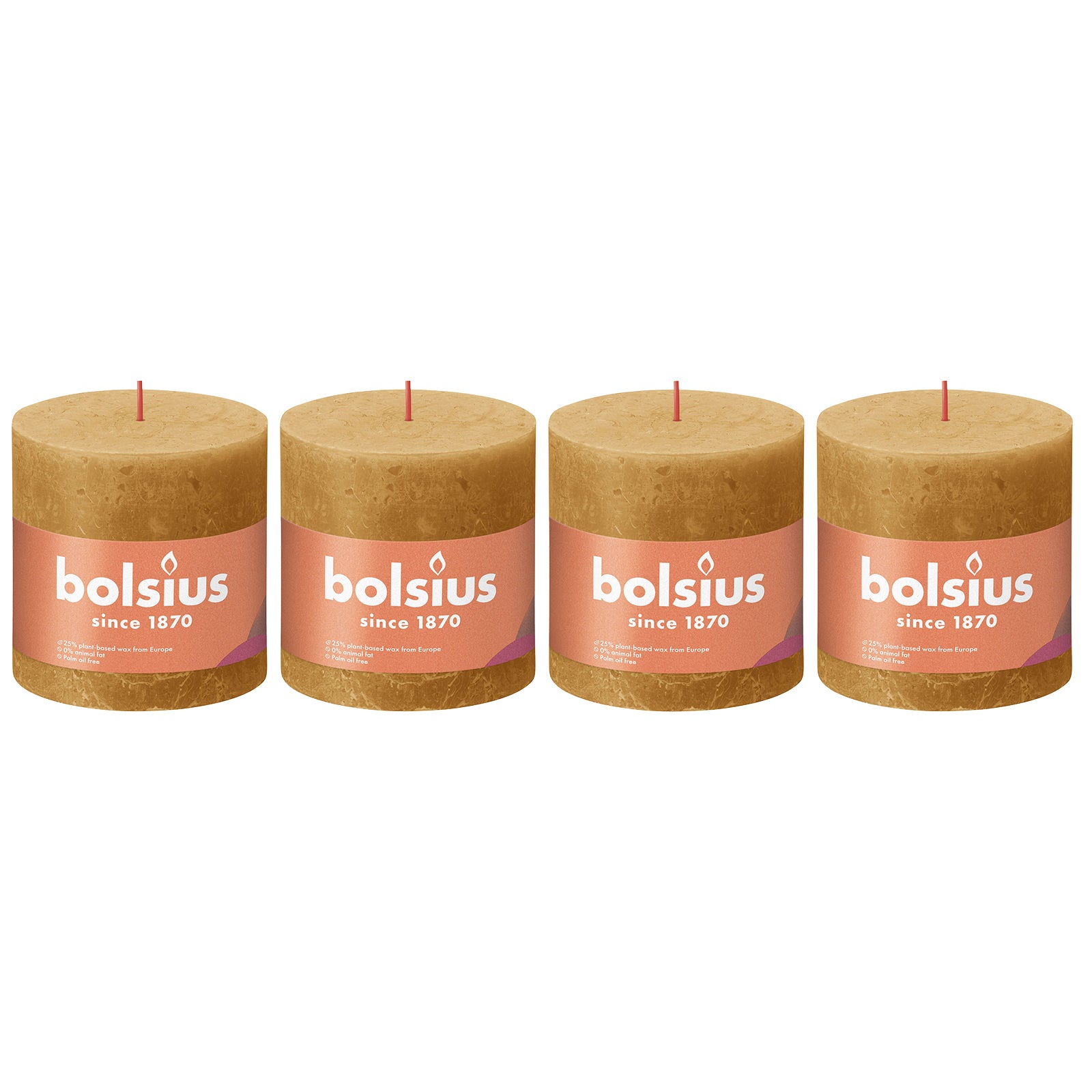 Lot de 4 bougies piliers - Hauteur 10 cm - Diamètre 10 cm - Style rustique - Jaune miel