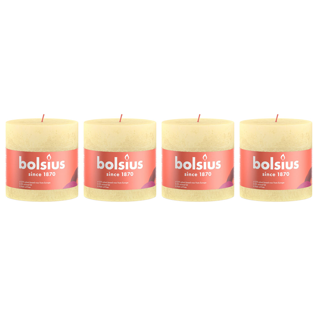 Set of 4 pillar candles - Height 10 cm - Diameter 10 cm - Rustic - Butter yellow