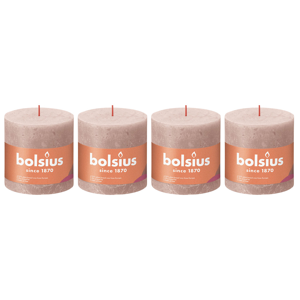 4er-Set Stumpenkerze - Höhe 10 cm - Durchmesser 10 cm - Rustik - Nebliges Rosa