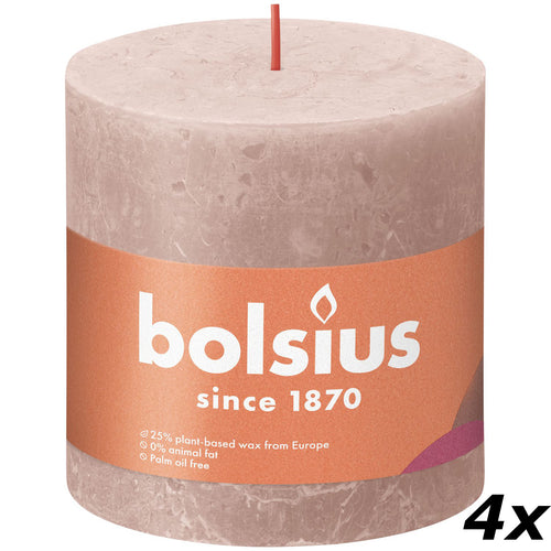 Lot de 4 bougies piliers - Hauteur 10 cm - Diamètre 10 cm - Style rustique - Rose brumeux