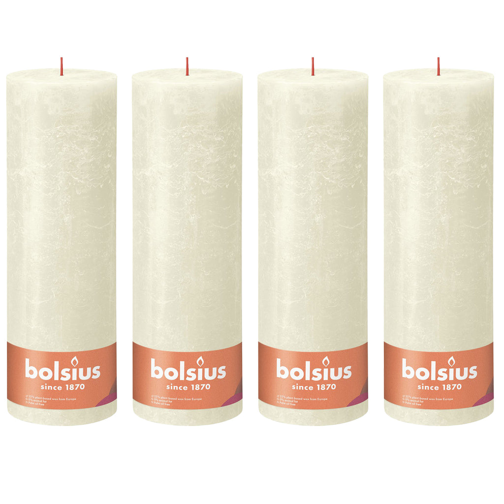 Set of 4 pillar candles - Height 30 cm - Diameter 10 cm - Rustic - Soft pearl