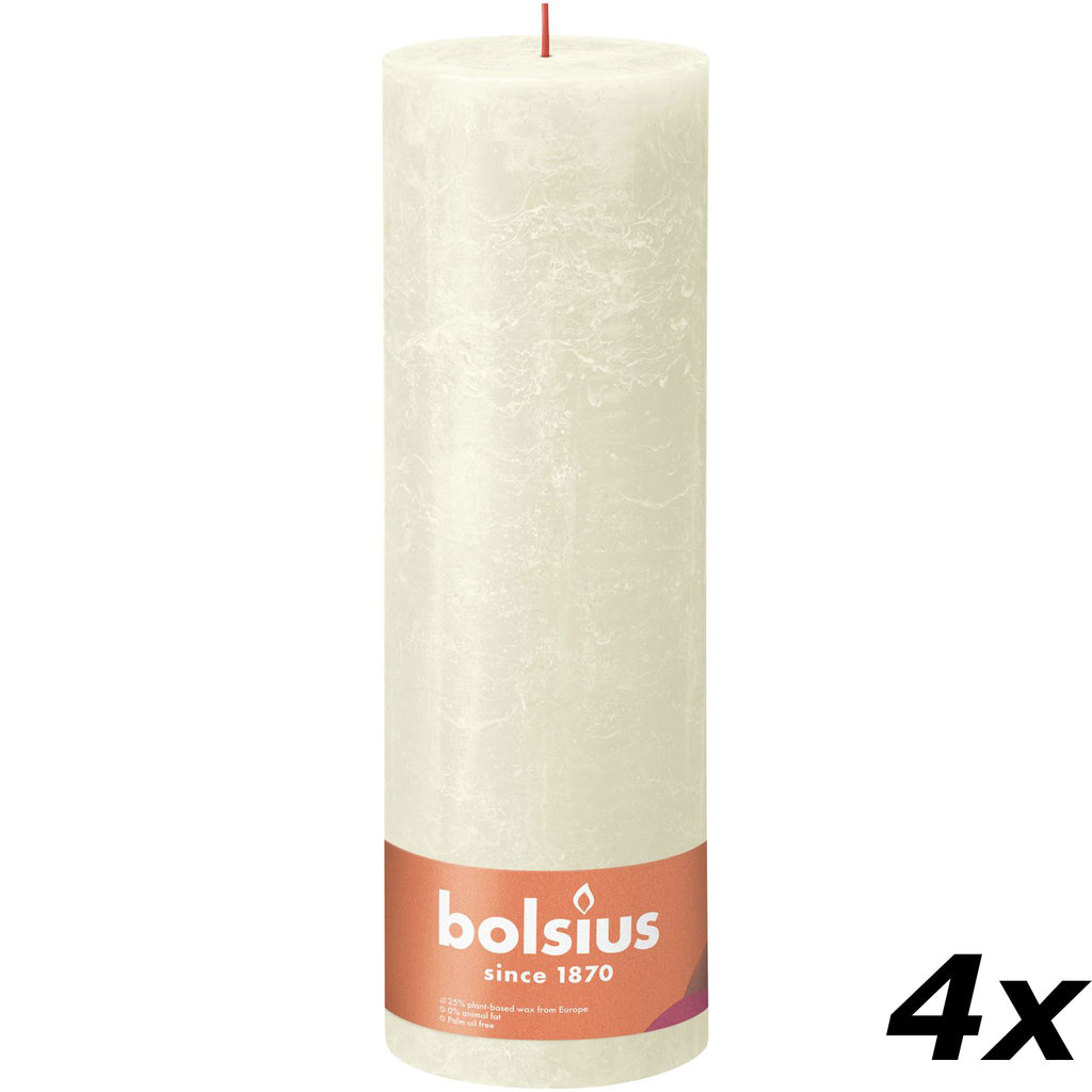 Set of 4 pillar candles - Height 30 cm - Diameter 10 cm - Rustic - Soft pearl