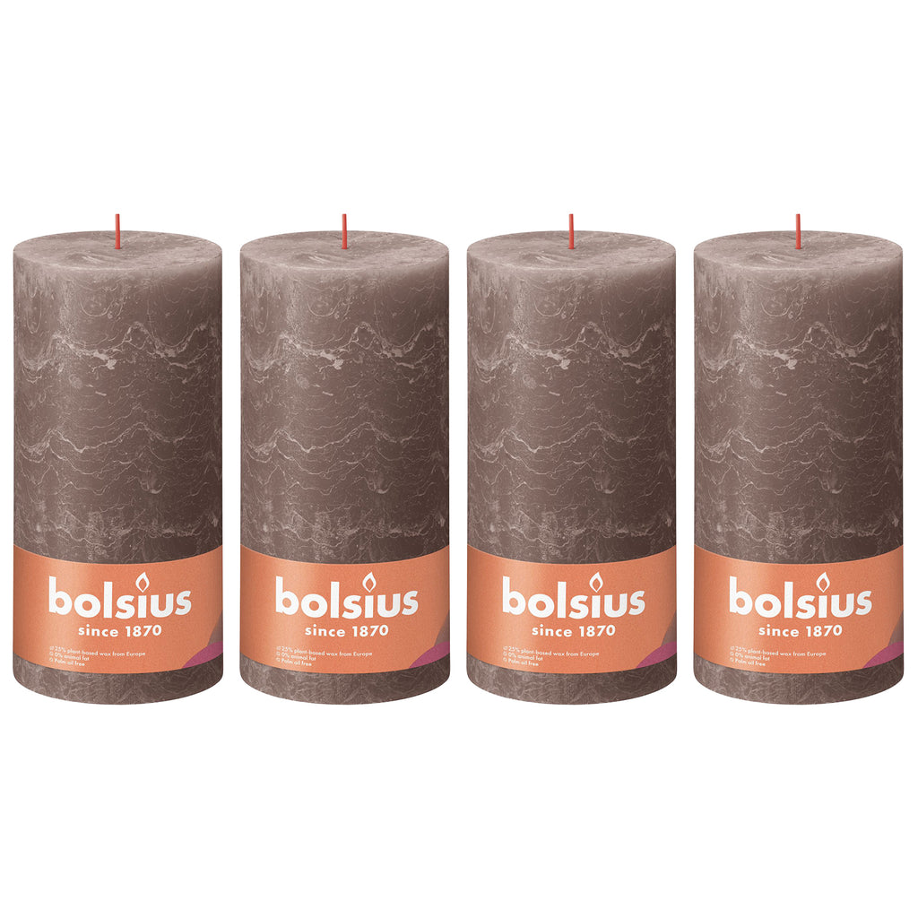4er-Set Stumpenkerze - Höhe 20 cm - Durchmesser 10 cm - Rustik - Rustikales Taupe