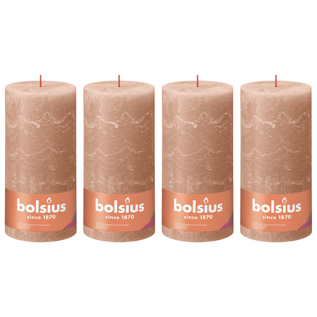 Set of 4 pillar candles - Height 20 cm - Diameter 10 cm - Rustic - Creamy Caramel