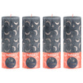 Set of 4 pillar candles - Height 19 cm - Diameter 6.8 cm - Rustic print - Slate blue - Moon and stars print