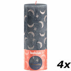 Set of 4 pillar candles - Height 19 cm - Diameter 6.8 cm - Rustic print - Slate blue - Moon and stars print