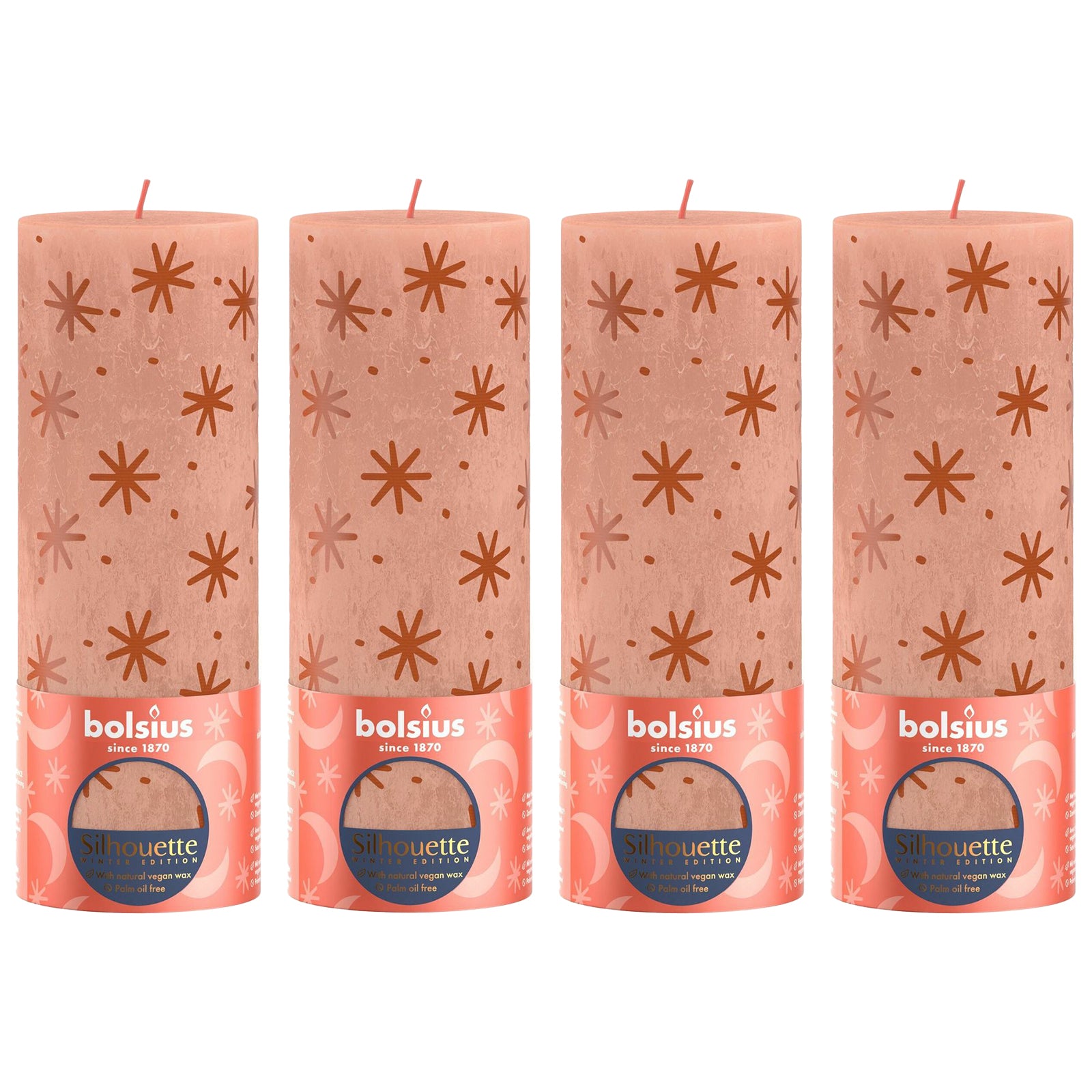 Lot de 4 bougies piliers - Hauteur 20 cm - Diamètre 10 cm - Motif rustique - Caramel crémeux