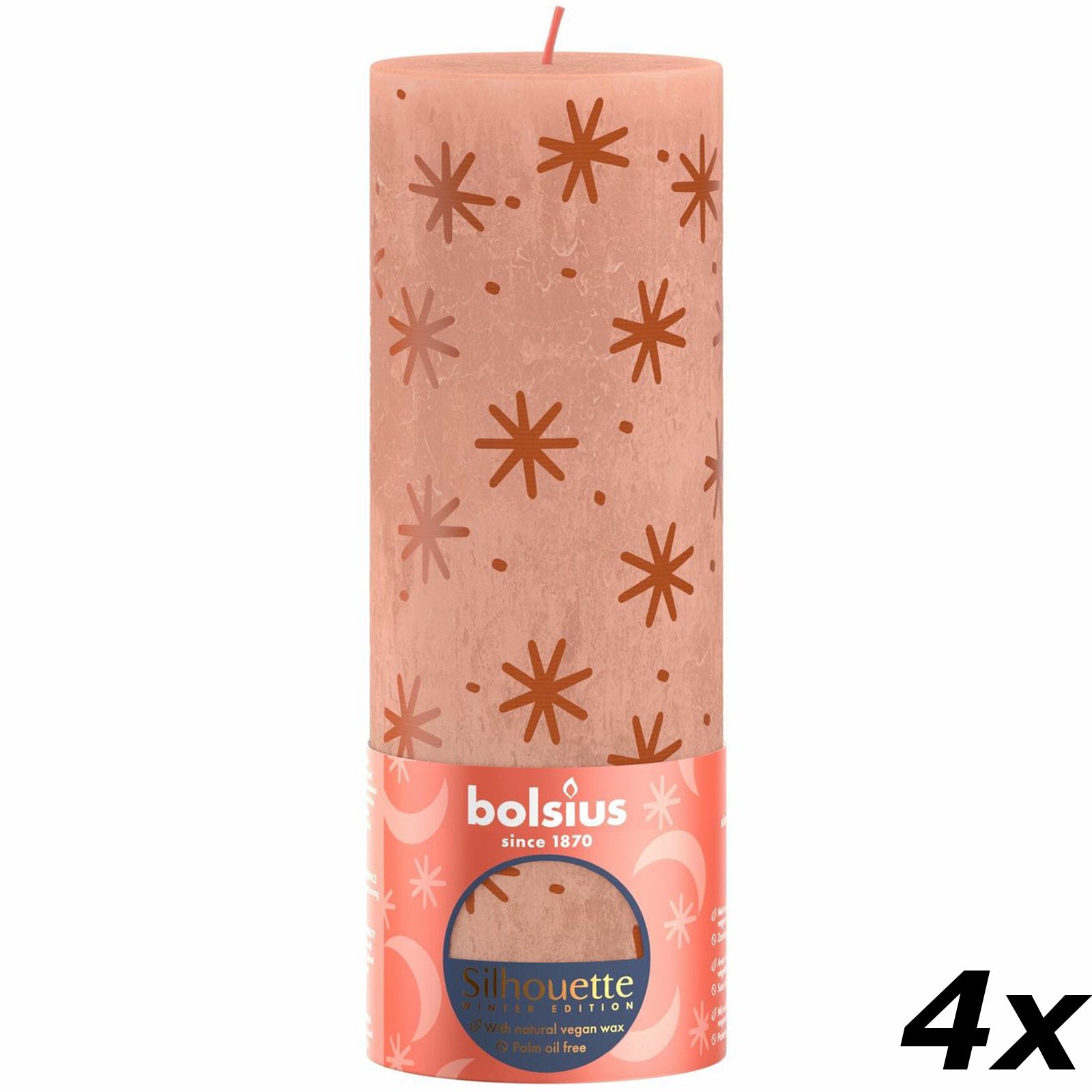 Lot de 4 bougies piliers - Hauteur 20 cm - Diamètre 10 cm - Motif rustique - Caramel crémeux