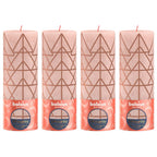 Set of 4 pillar candles - Height 19 cm - Diameter 6.8 cm - Rustic print - Misty pink