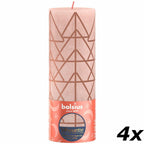 4er-Set Stumpenkerze - Höhe 19 cm - Durchmesser 6,8 cm - Rustik Print - Nebliges Rosa