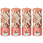 4er-Set Stumpenkerze - Höhe 19 cm - Durchmesser 6,8 cm - Rustik Print - Rostiges Rosa