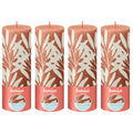Set of 4 pillar candles - Height 19 cm - Diameter 6.8 cm - Rustic print - Rusty pink