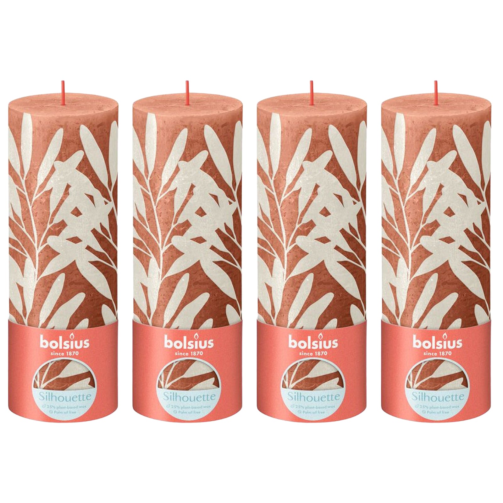 Set of 4 pillar candles - Height 19 cm - Diameter 6.8 cm - Rustic print - Rusty pink