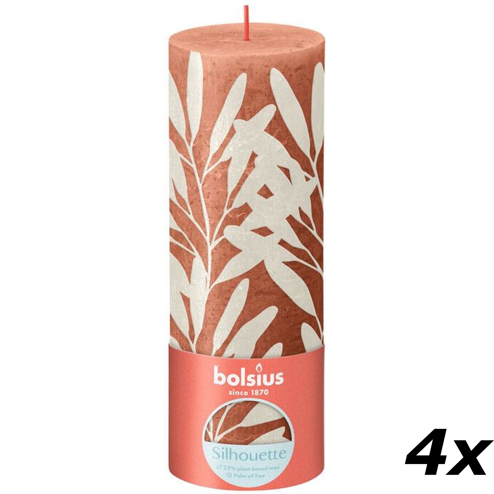 Set of 4 pillar candles - Height 19 cm - Diameter 6.8 cm - Rustic print - Rusty pink