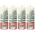 4er-Set Stumpenkerze - Höhe 19 cm - Durchmesser 6,8 cm - Rustik Print - Weiche Perle