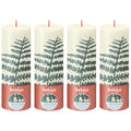 4er-Set Stumpenkerze - Höhe 19 cm - Durchmesser 6,8 cm - Rustik Print - Weiche Perle