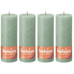 Ensemble de 4 bougies piliers - Hauteur 19 cm - Diamètre 6,8 cm - Style rustique - Vert sauge