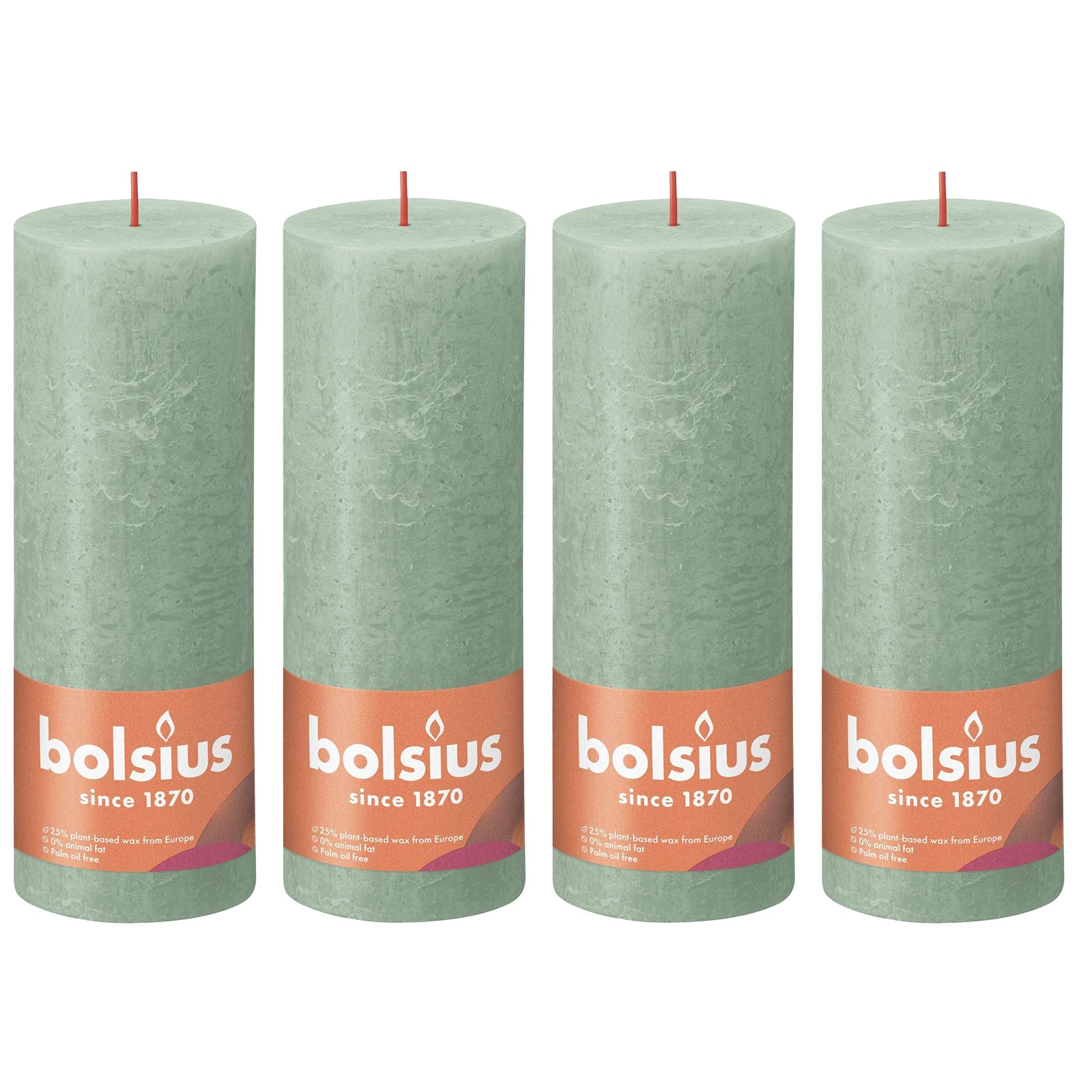 Ensemble de 4 bougies piliers - Hauteur 19 cm - Diamètre 6,8 cm - Style rustique - Vert sauge