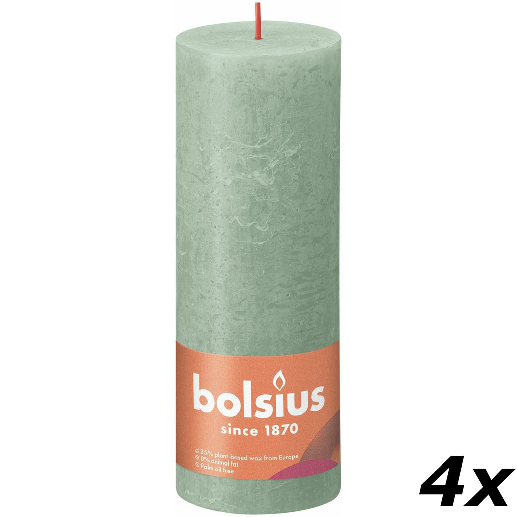4er-Set Stumpenkerze - Höhe 19 cm - Durchmesser 6,8 cm - Rustik - Salbeigrün