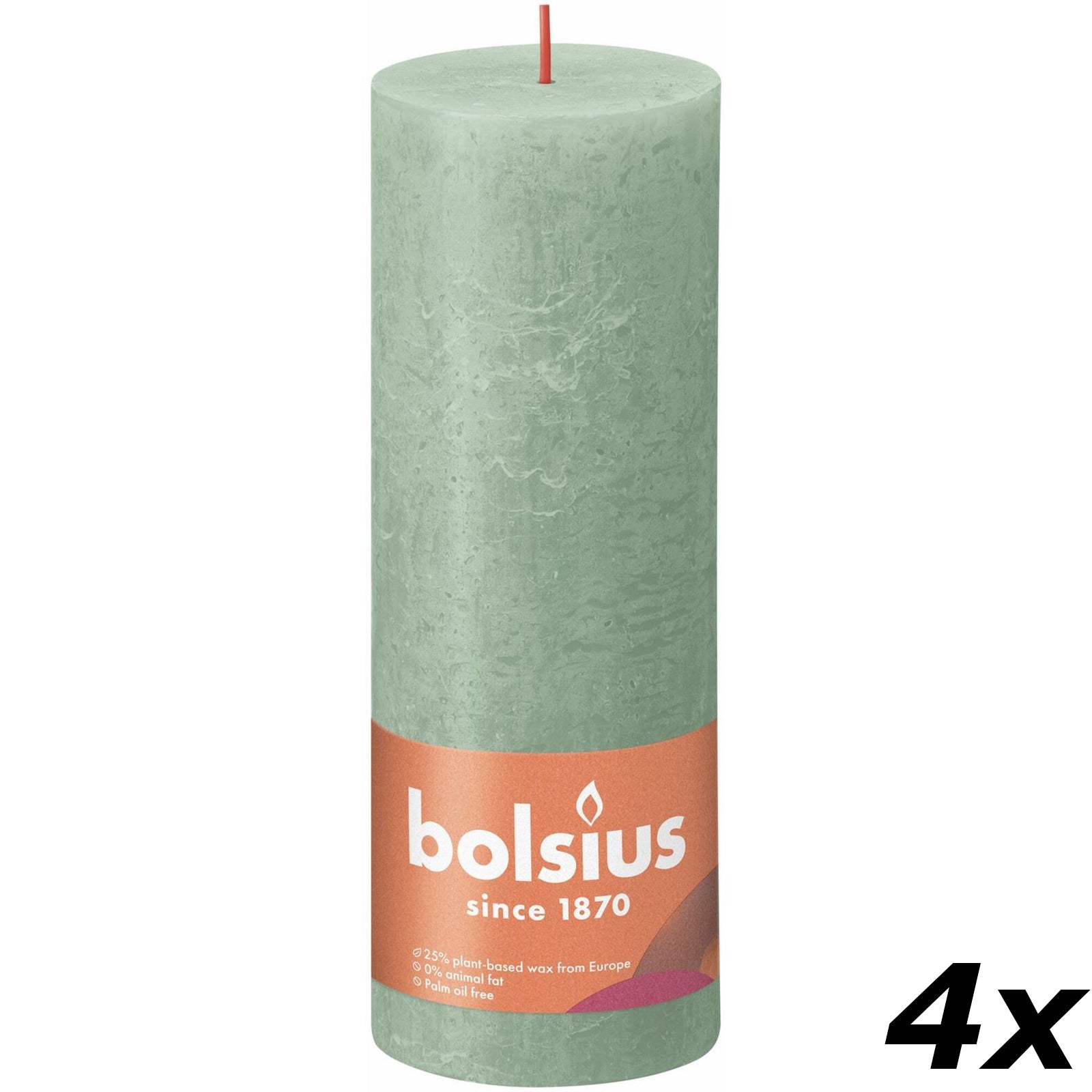 4er-Set Stumpenkerze - Höhe 19 cm - Durchmesser 6,8 cm - Rustik - Salbeigrün
