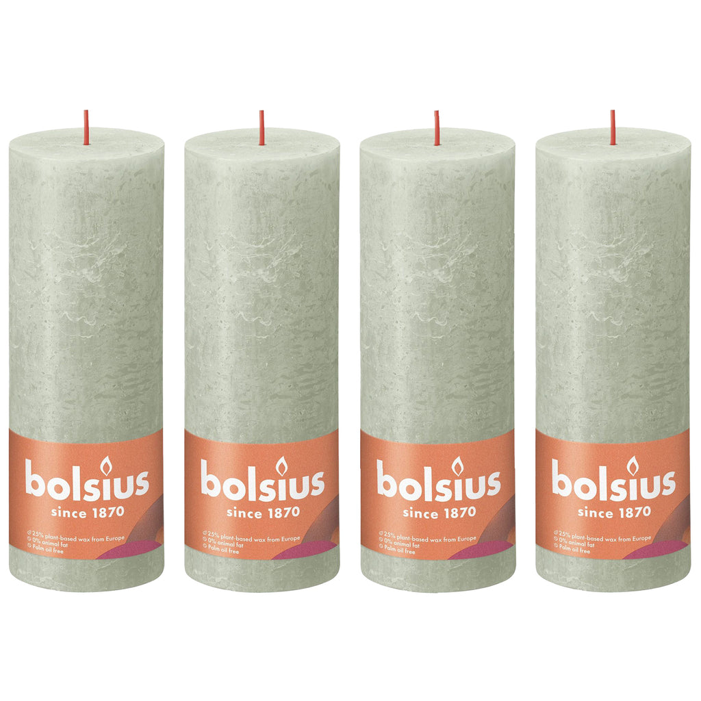 Ensemble de 4 bougies piliers - Hauteur 19 cm - Diamètre 6,8 cm - Style rustique - Vert brumeux