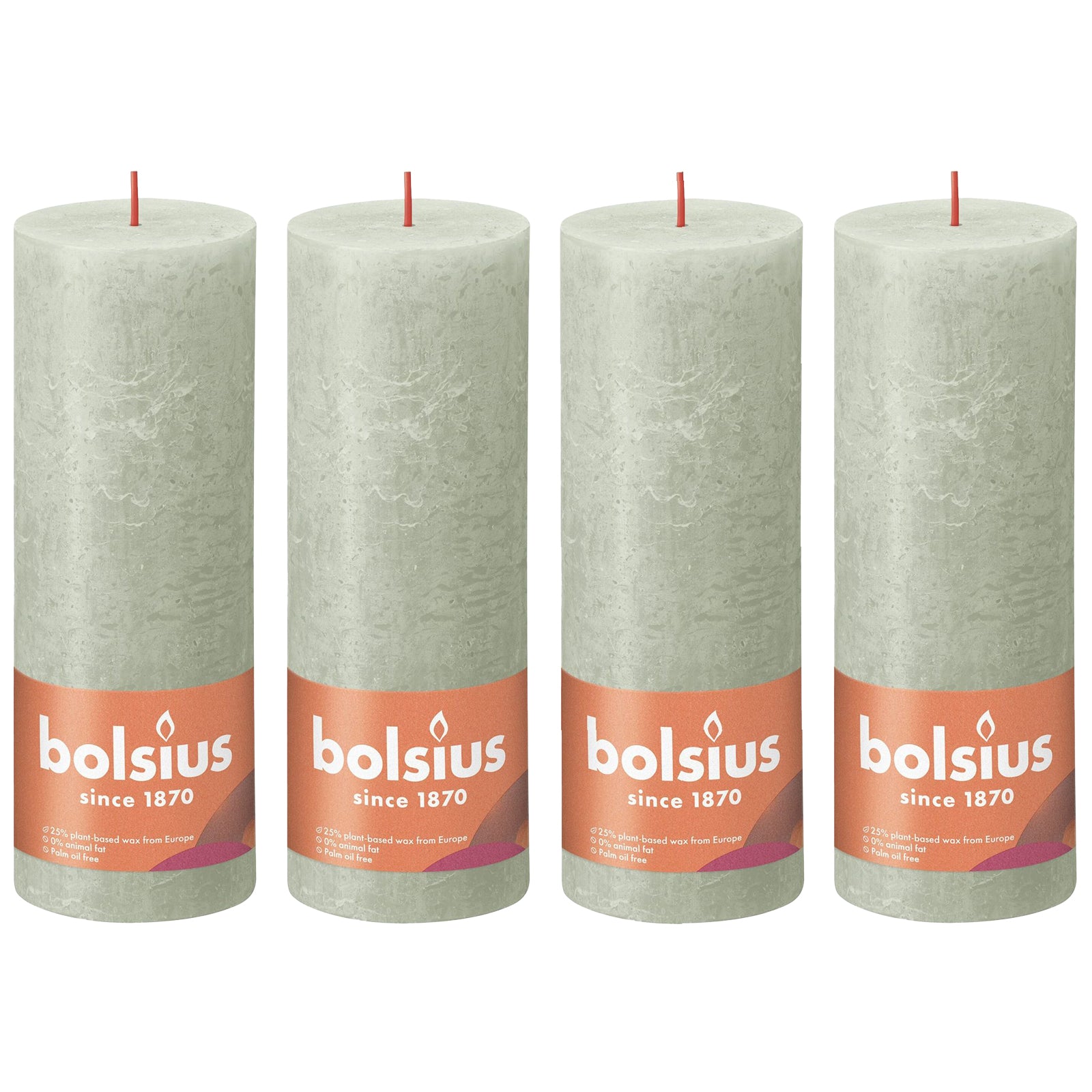 Ensemble de 4 bougies piliers - Hauteur 19 cm - Diamètre 6,8 cm - Style rustique - Vert brumeux