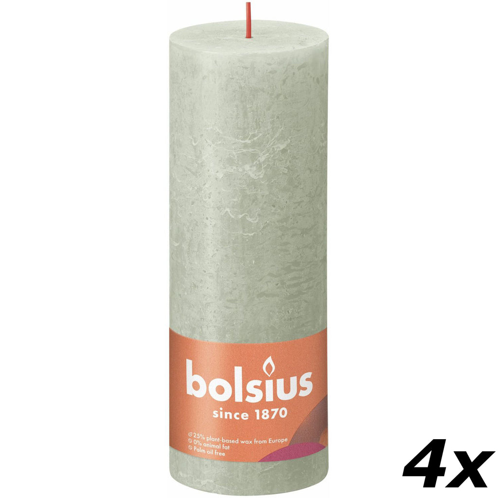 Ensemble de 4 bougies piliers - Hauteur 19 cm - Diamètre 6,8 cm - Style rustique - Vert brumeux