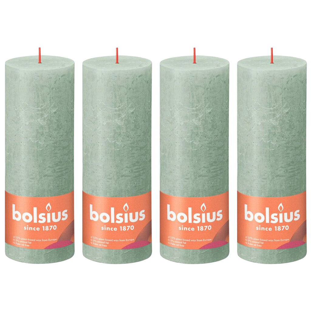 Set of 4 pillar candles - Height 19 cm - Diameter 6.8 cm - Rustic - Jade Green