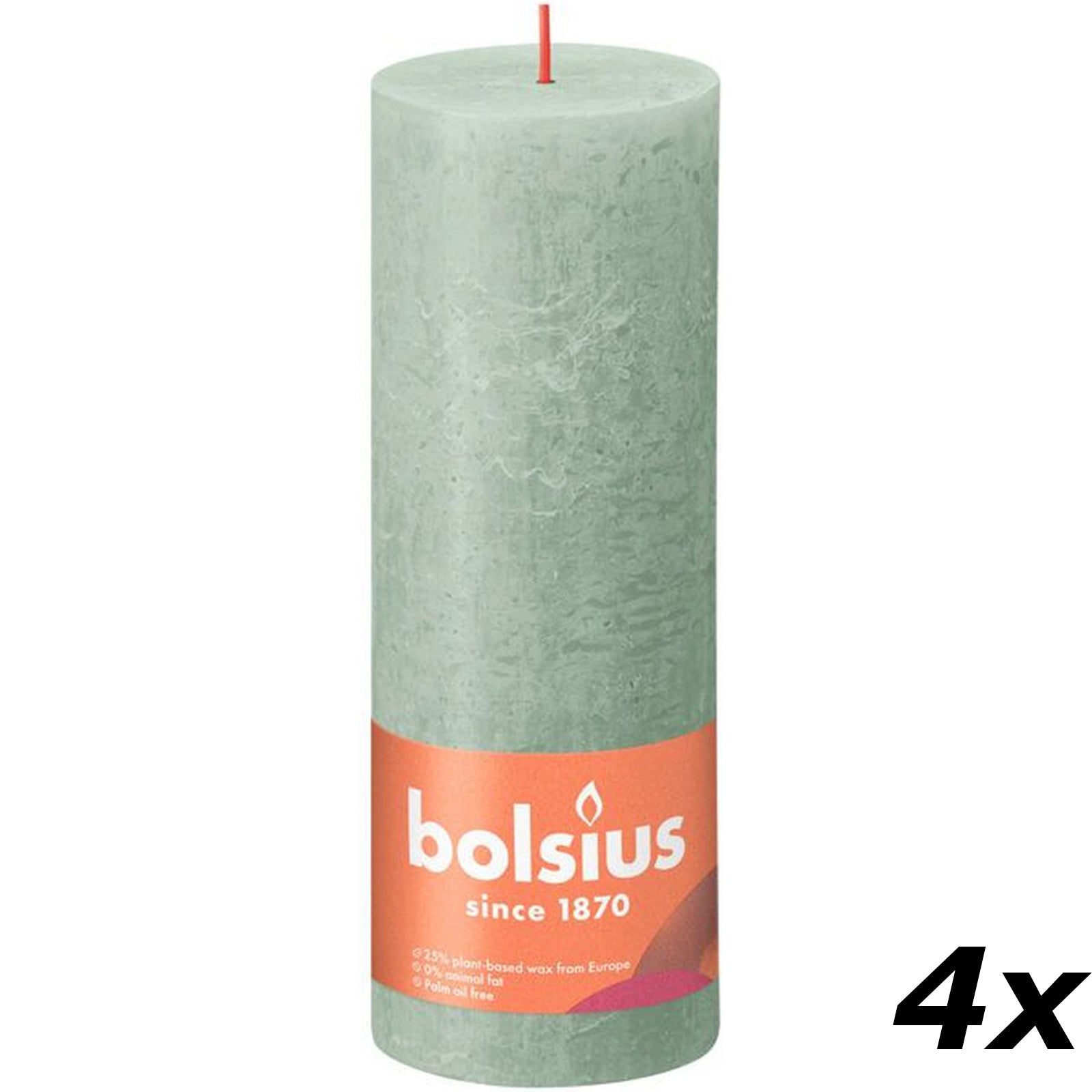 Set of 4 pillar candles - Height 19 cm - Diameter 6.8 cm - Rustic - Jade Green