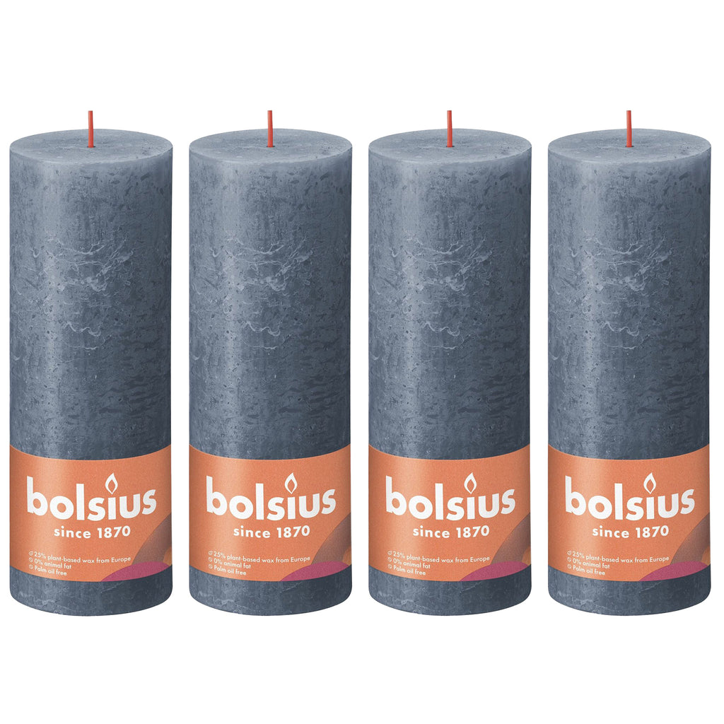 Set of 4 pillar candles - Height 19 cm - Diameter 6.8 cm - Rustic - Hydrangea blue