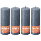 Set of 4 pillar candles - Height 19 cm - Diameter 6.8 cm - Rustic - Hydrangea blue
