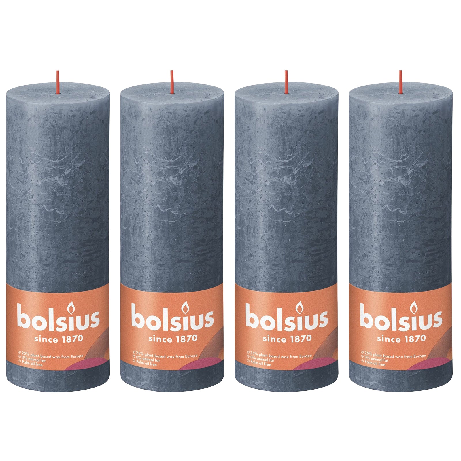 Set of 4 pillar candles - Height 19 cm - Diameter 6.8 cm - Rustic - Hydrangea blue