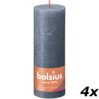 Set of 4 pillar candles - Height 19 cm - Diameter 6.8 cm - Rustic - Hydrangea blue