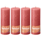 4er-Set Stumpenkerze - Höhe 19 cm - Durchmesser 6,8 cm - Rustik - Rosa Blüte
