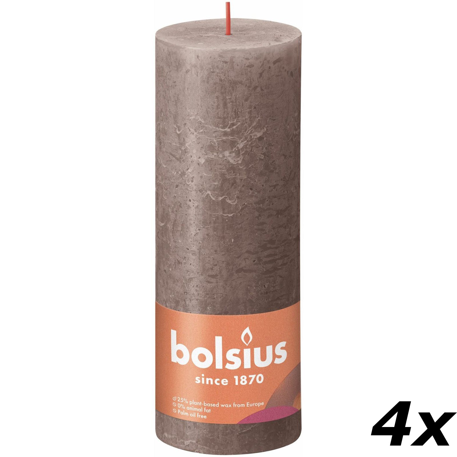 4er-Set Stumpenkerze - Höhe 19 cm - Durchmesser 6,8 cm - Rustik - Rustikales Taupe
