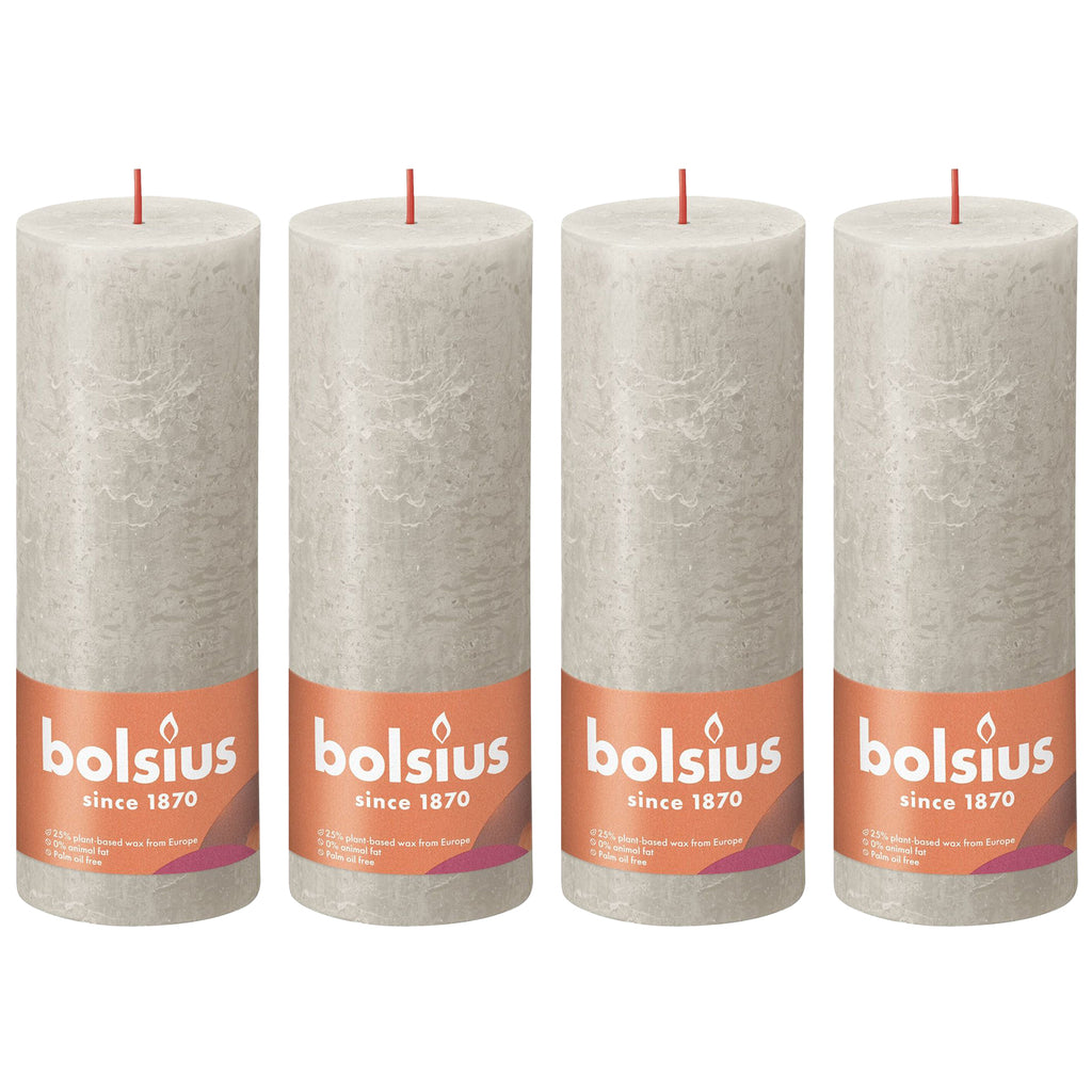 Set of 4 pillar candles - Height 19 cm - Diameter 6.8 cm - Rustic - Sand grey
