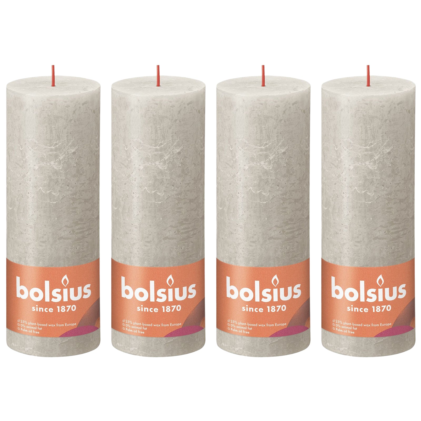 Set of 4 pillar candles - Height 19 cm - Diameter 6.8 cm - Rustic - Sand grey