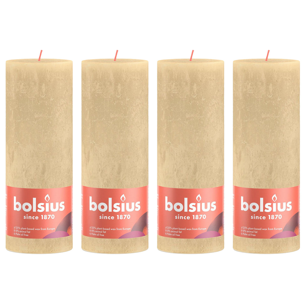 4er-Set  Stumpenkerze - Höhe 19 cm - Durchmesser 6,8 cm - Rustik - Haferbeige
