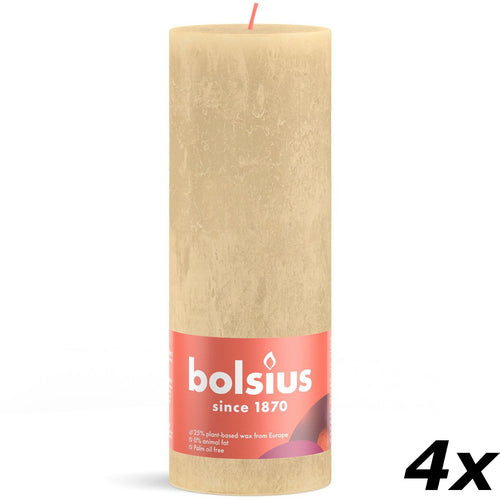 Lot de 4 bougies piliers - Hauteur 19 cm - Diamètre 6,8 cm - Style rustique - Beige avoine