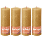Lot de 4 bougies piliers - Hauteur 19 cm - Diamètre 6,8 cm - Style rustique - Jaune miel