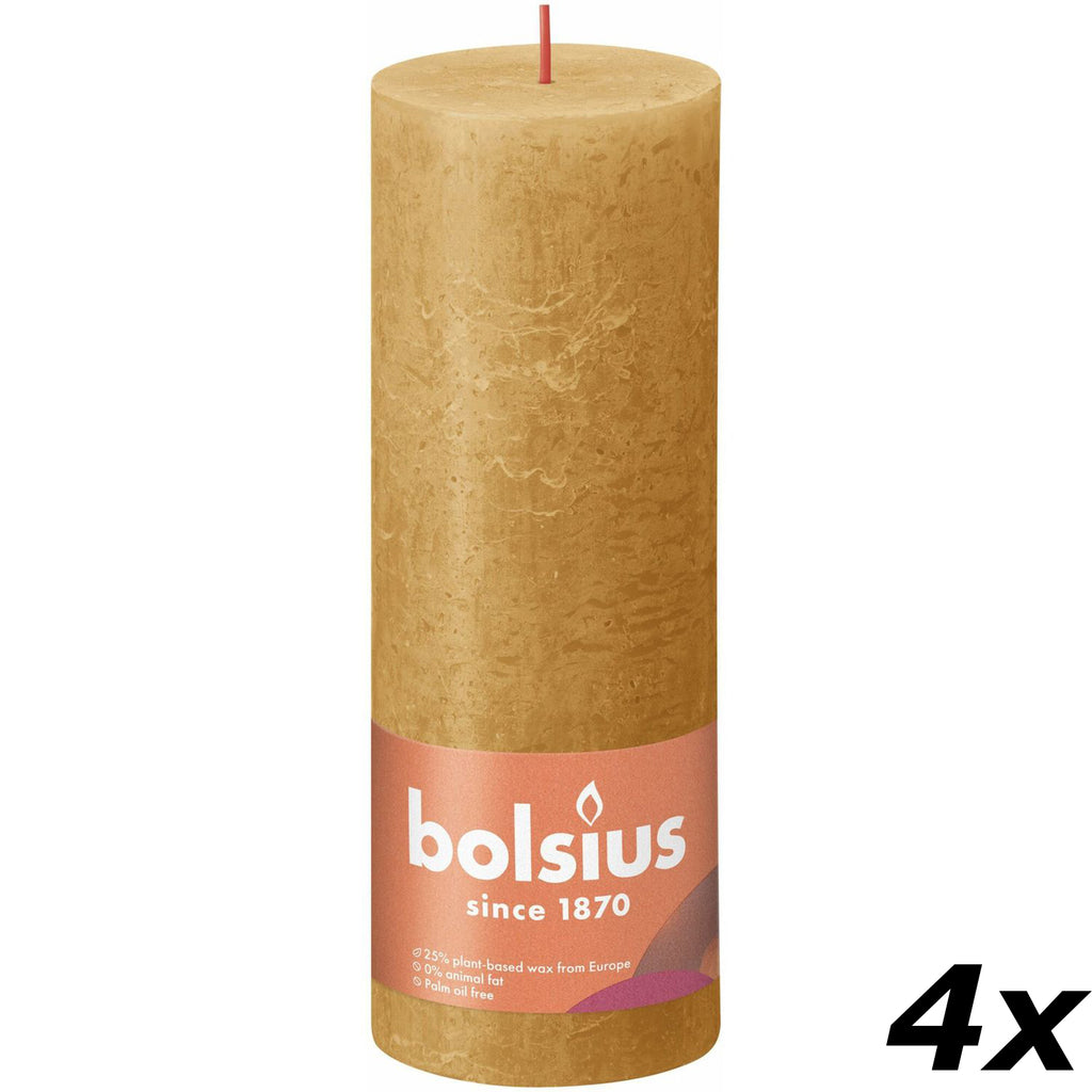 Lot de 4 bougies piliers - Hauteur 19 cm - Diamètre 6,8 cm - Style rustique - Jaune miel