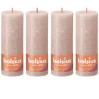 4er-Set Stumpenkerze - Höhe 19 cm - Durchmesser 6,8 cm - Rustik - Nebliges Rosa