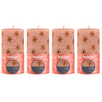 4er-Set Stumpenkerze - Höhe 13 cm - Durchmesser 6,8 cm - Rustik Print - Cremiges Caramel - Sterne