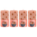 Lot de 4 bougies piliers - Hauteur 13 cm - Diamètre 6,8 cm - Motif rustique - Caramel crémeux - Étoiles