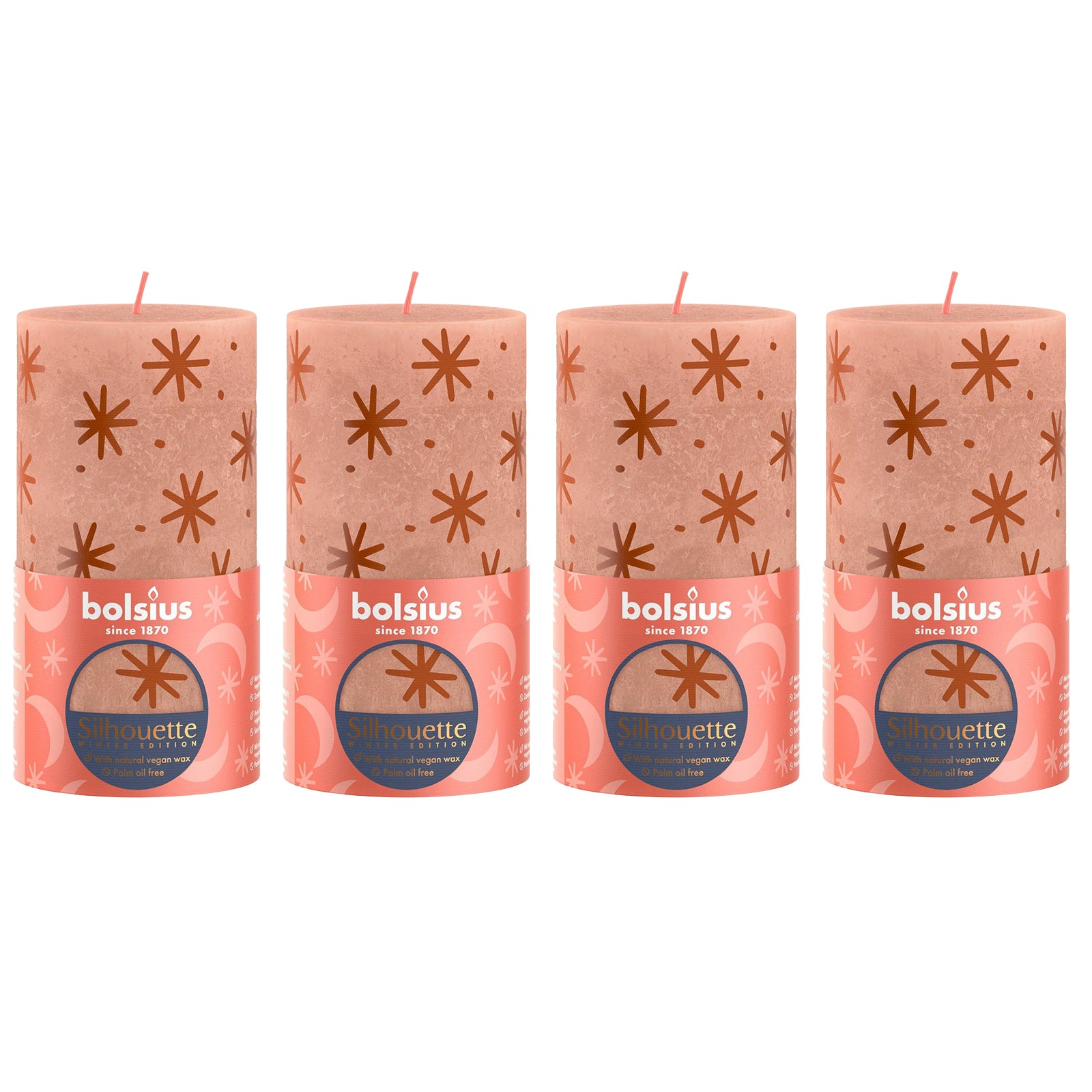 Lot de 4 bougies piliers - Hauteur 13 cm - Diamètre 6,8 cm - Motif rustique - Caramel crémeux - Étoiles