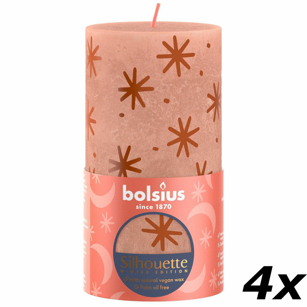 Lot de 4 bougies piliers - Hauteur 13 cm - Diamètre 6,8 cm - Motif rustique - Caramel crémeux - Étoiles