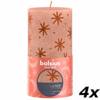 Lot de 4 bougies piliers - Hauteur 13 cm - Diamètre 6,8 cm - Motif rustique - Caramel crémeux - Étoiles