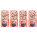 Lot de 4 bougies piliers - Hauteur 13 cm - Diamètre 6,8 cm - Motif rustique - Rose poudré - Arbre
